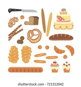 Bakery foodstuffs set isolated on a white background. Vector illustration eps 10
