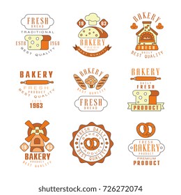 Bakery, fresh bread logo design, vintage bakery shop, company emblem vector Illustrations