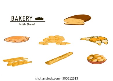 Bakery fresh bread varieties assortment flat icons