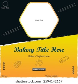 Bakery fresh breads and rolls products advertising post template vector graphics. Gradient background.