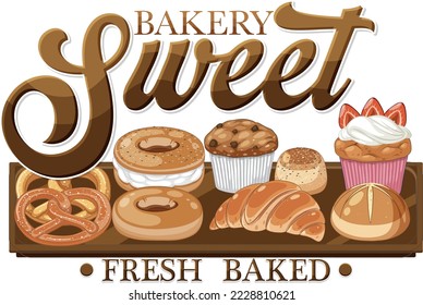 Bakery fresh and delicious text for banner or poster design illustration
