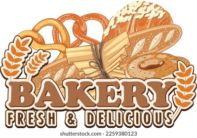 Bakery fresh and delicious text for banner or poster design illustration