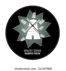 Bakery Goods In Circle Badge With Wind Mill
