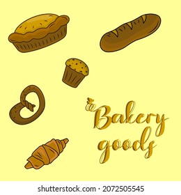 Bakery goods vector icons pastries, sweets	
