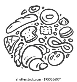 Bakery graphics are combined into a circular shape.