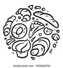 Bakery graphics are combined into a circular shape.
