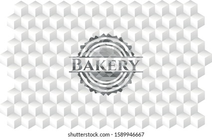 Bakery grey emblem with geometric cube white background