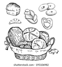 bakery. hand drawing set of vector sketches