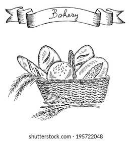 bakery. hand drawing set of vector sketches