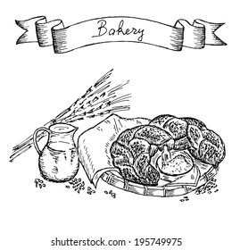 bakery. hand drawing set of vector sketches