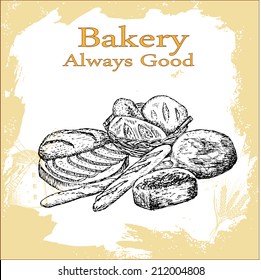 bakery. hand drawing set of vector sketches