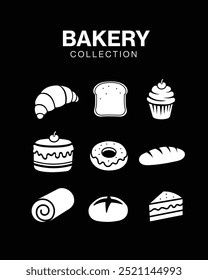 Bakery Hand drawn icon collection. Pastries cafeteria elements collection.