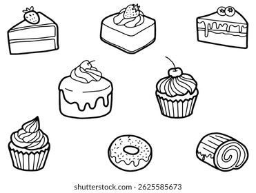 Bakery Hand Drawn Outline set that you can use as an illustration, kids colouring book, create outline background, menu or etc.