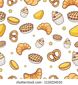 bakery hand drawn seamless pattern background