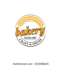 Bakery hand written lettering logo, label, badge, emblem. Vintage style. wheat. Isolated on white background. Vector illustration
