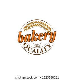 Bakery hand written lettering logo, label, badge, emblem. Vintage style. wheat. Isolated on white background. Vector illustration
