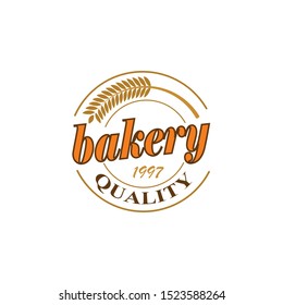 Bakery hand written lettering logo, label, badge, emblem. Vintage style. wheat. Isolated on white background. Vector illustration
