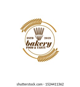 Bakery hand written lettering logo, label, badge, emblem. Vintage style. wheat. Isolated on white background. Vector illustration

