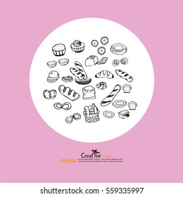Bakery hand-drawn.bakery doodle.bakery.vector illustration