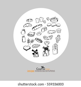 Bakery hand-drawn.bakery doodle.bakery.vector illustration