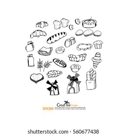 Bakery hand-drawn.bakery doodle.bakery.vector illustration