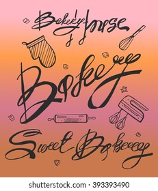 Bakery. Handwritten inscription. Hand drawn calligraphy lettering  typography badge. It can be used for signage, logos, branding, product launches.