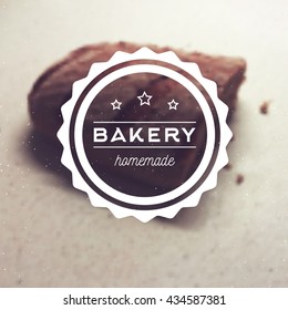 Bakery homemade - vector logo for bakehouse. Blurred background with craft bread.