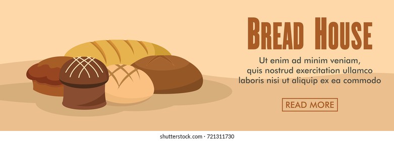 Bakery horizontal banner. Bread house bakery products vector illustration in flat style for web