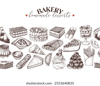 Bakery horizontal seamless border with pastry