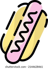 Bakery hot dog, illustration, vector on a white background.