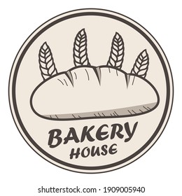 bakery house with bread and wheat in circle - logo design