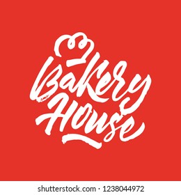 Bakery house logo in lettering style with chef's hat and cereals. Vector illustration.