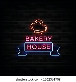Bakery House Neon Signs Vector