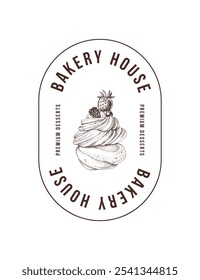 Logotipo pré-fabricado da casa da padaria com sobremesa mini pavlova desenhada à mão