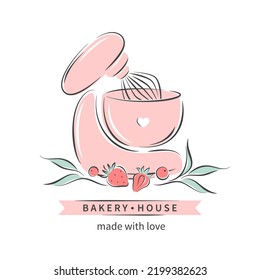 Bäckerei. Set von Werkzeugen für die Zubereitung von Kuchen, Keksen und Gebäck. Logo für Süßwaren oder Bäckereien. Vektorgrafik für Menü, Kochbuch, Backshop, Café.