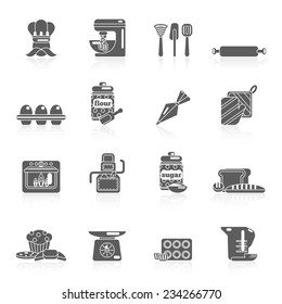 Bakery icon black set with bread cakes flour pastry isolated vector illustration.