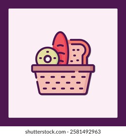 Bakery Icon: Bread, Pastry, and Donut in Basket