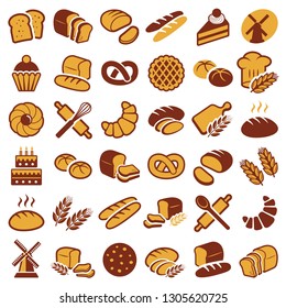 Bakery icon collection - vector outline illustration and silhouette