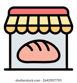 Bakery icon flat line style illustration representing a place for baking and selling bread and pastries, suitable for culinary, food business, and cafe-related projects