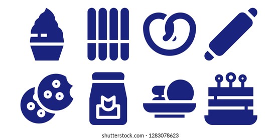  bakery icon set. 8 filled bakery icons. Simple modern icons about  - Cookie, Cupcake, Food, Cakes, Pretzel, Cake, Rolling pin