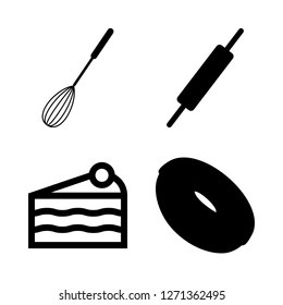 bakery icon set about mixer, wedding cake, rolling pin and donuts vector set