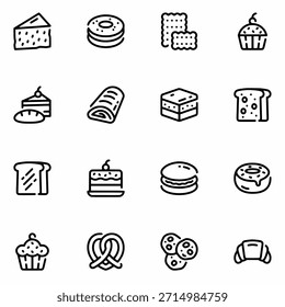 Bakery Icon Set Bread, Cake, Pastry and Dessert Line Icons