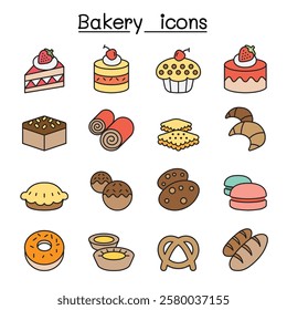 Bakery icon set in color line style