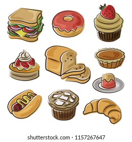 bakery icon set in doodle style