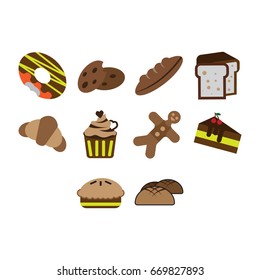 bakery icon set flat color
