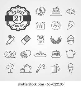 Bakery icon set flat style vector isolated on grey background