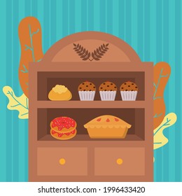 Bakery icon set inside wood furniture