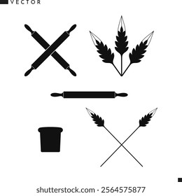 Bakery icon set. Isolated bread wheat barley and rolling pin