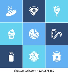 Bakery icon set and multibaker with milk can, pizza and cupcake. Dairy related bakery icon vector for web UI logo design.