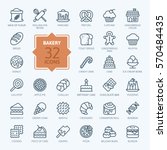 Bakery icon set - outline icon collection, vector